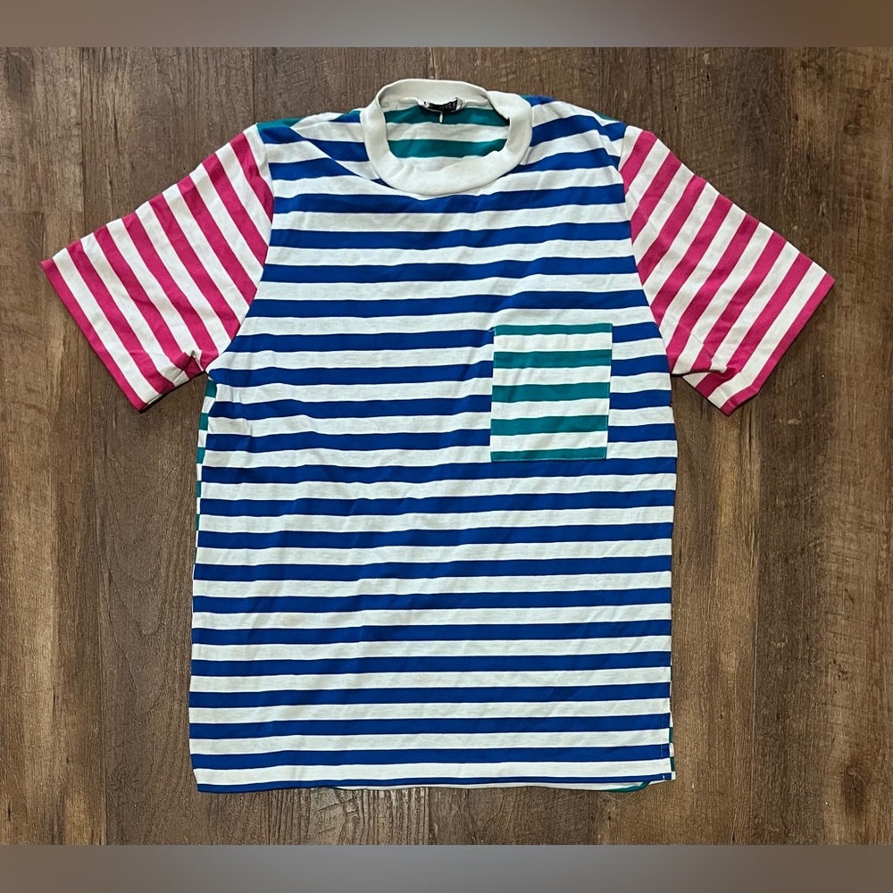 Cricket Lane vintage 80s 90s color block striped pocket tee t shirt men’s medium